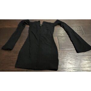 White Fox Boutique Women's Black Off Shoulder Bell Sleeve Mini Dress Small
